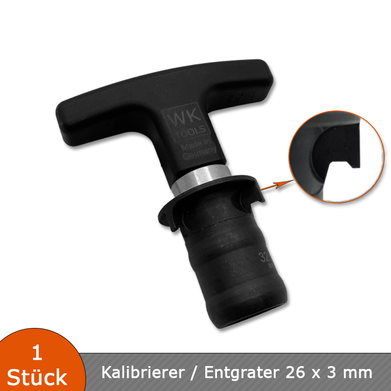 Verlegehilfen Kalibrierer / Entgrater 26 x 3 mm für Mehrschichtverbundrohre mit T-Griff