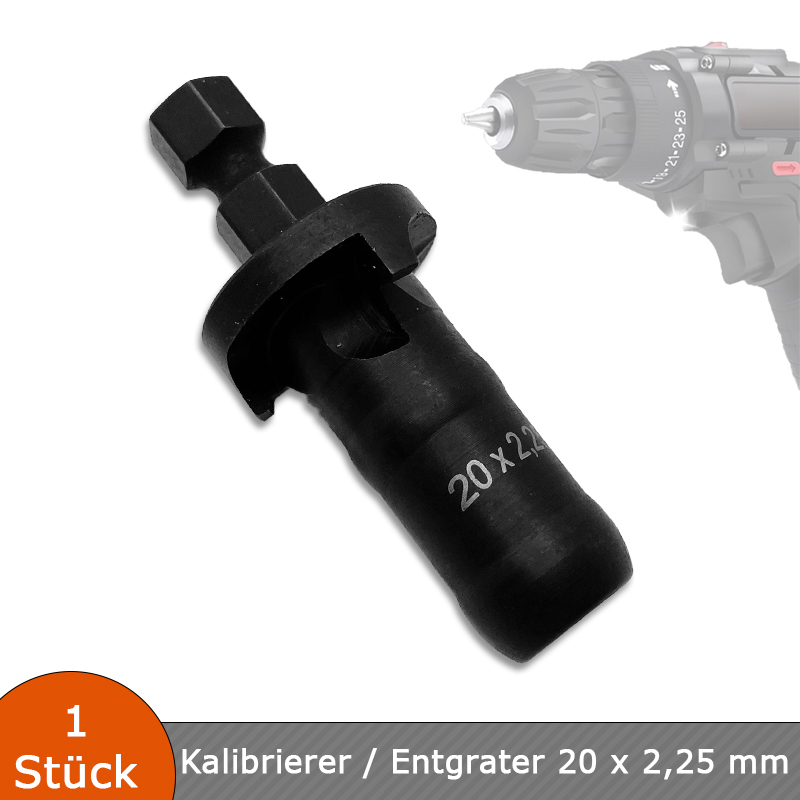 Verlegehilfen Kalibrierer / Entgrater 20 x 2,25 mm für Mehrschichtverbundrohre mit Akkuschrauberantrieb