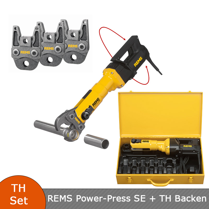 REMS Power-Press SE Radial-Pressmaschine Basis-Pack mit Koffer - 572111 + 3 Stk. REMS Presszangen TH Kontur nach Wahl