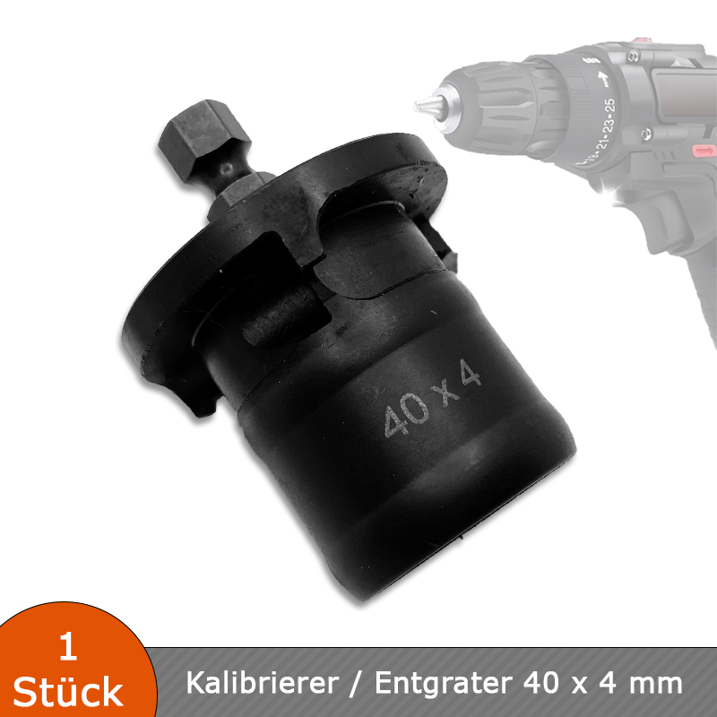 Verlegehilfen Kalibrierer / Entgrater 40 x 4 mm für Mehrschichtverbundrohre mit Akkuschrauberantrieb